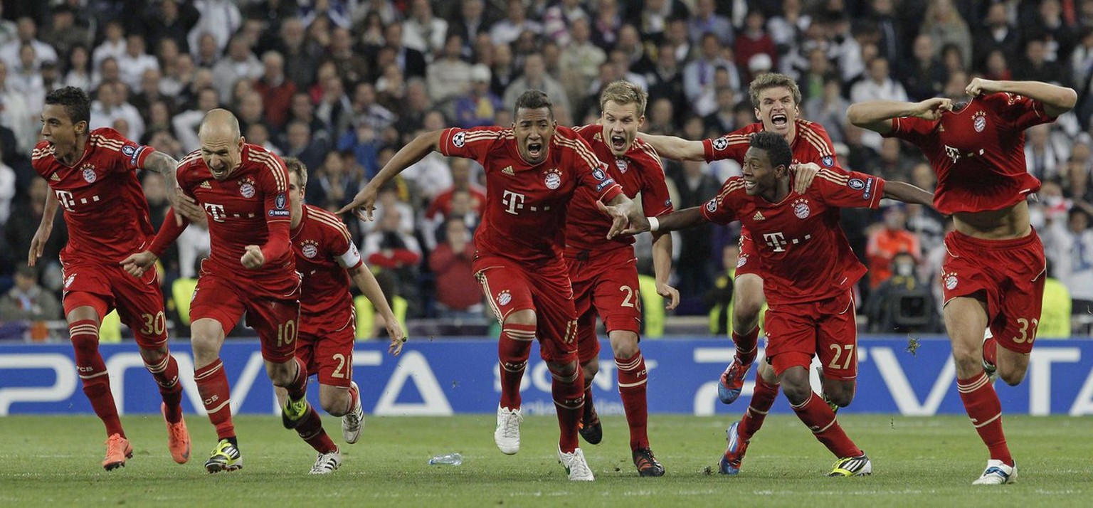 So rannten die Bayern, als sie Real Madrid im letzten Aufeinandertreffen im Halbfinal 2012 ausschalteten. Gibt's wieder das gleiche Bild?