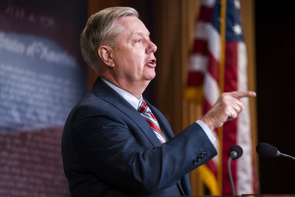 epa07462627 Republican Senator from South Carolina Lindsey Graham speaks on the Mueller report in the US Capitol in Washington, DC, USA, 25 March 2019. The Special Counsel did not find sufficient evid ...