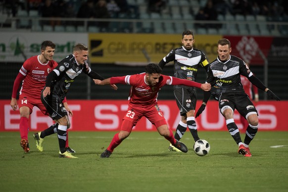 From left, Sion&#039;s player Anto Grgic, Lugano&#039;s player Mattia Bottani, Sion&#039;s player Eray Cuemart, Lugano&#039;s player Jonathan Sabbatini and Lugano&#039;s player Alexander Gerndt, durin ...