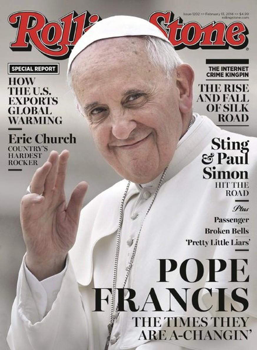 epa04045941 Handout image released by Rolling Stone magazine on 28 January 2014 showing the cover of the February 13, 2014 issue featuring Pope Francis. EPA/ROLLING STONE / HANDOUT EDITORIAL USE ONLY, ...