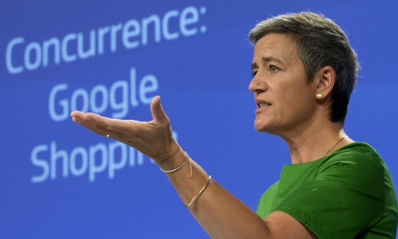 European Union Commissioner for Competition Margrethe Vestager speaks during a media conference at EU headquarters in Brussels on Tuesday, June 27, 2017. The European Union&#039;s competition watchdog ...