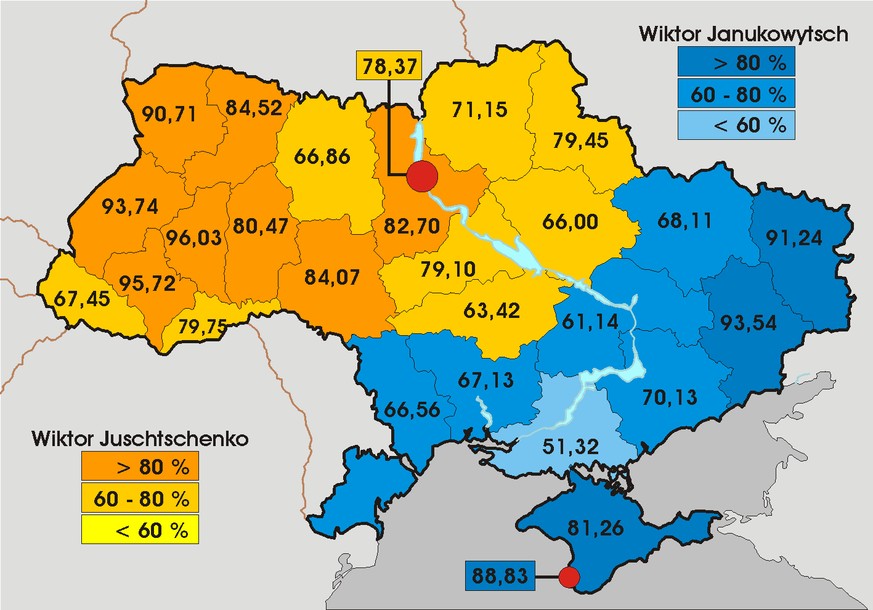 Der Gegensatz zwischen der Westukraine und dem Osten und Süden des Landes brach wieder auf, als die Ukraine nach dem Zusammenbruch der Sowjetunion ihre Unabhängigkeit zurück erlangte. Bei den Präsiden ...