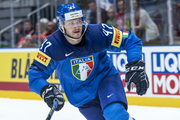 Italy`s Joachim Ramoser during the game between Italy and Norway, at the IIHF 2019 World Ice Hockey Championships, at the Ondrej Nepela Arena in Bratislava, Slovakia, on Saturday, May 18, 2019. (KEYST ...
