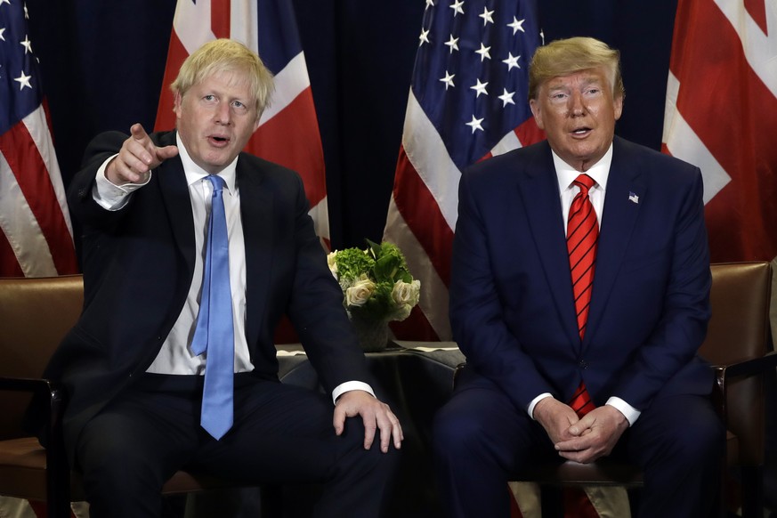 President Donald Trump meets with British Prime Minister Boris Johnson at the United Nations General Assembly, Tuesday, Sept. 24, 2019, in New York. (AP Photo/Evan Vucci)
Donald Trump,Boris Johnson