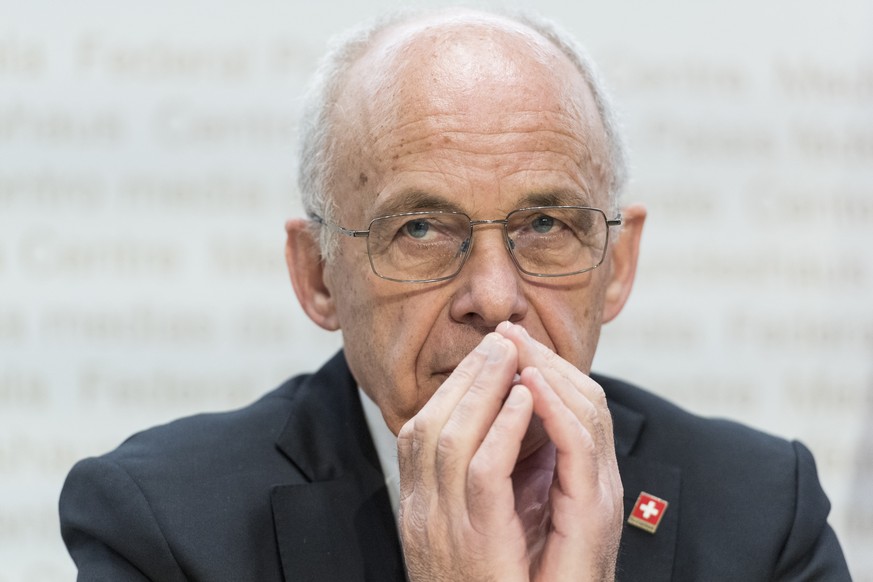 Swiss Federal councillor Ueli Maurer briefs the media about the latest measures to fight the Covid-19 Coronavirus pandemic, on Wednesday, March 25, 2020 in Bern, Switzerland. (KEYSTONE/Alessandro dell ...