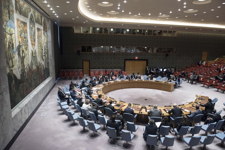 In this photo provided by the United Nations, the United nations Security Council holds a meeting on the situation in the Middle East, Thursday, June 15, 2017 at United Nations Headquarters. (Kim Haug ...