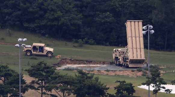 FILE - In this July 4, 2017, file photo, a U.S. missile defense system called Terminal High Altitude Area Defense, or THAAD, is seen at a golf course in Seongju, South Korea. North Korea claims it is  ...