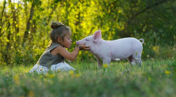 Mädchen küsst Schweinchen