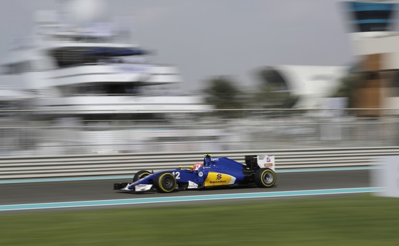 Brazil&#039;s driver Felipe Nasr steers his Sauber during the first practice session at the Yas Marina racetrack in Abu Dhabi, United Arab Emirates, Friday, Nov. 25, 2016. The Emirates Formula One Gra ...