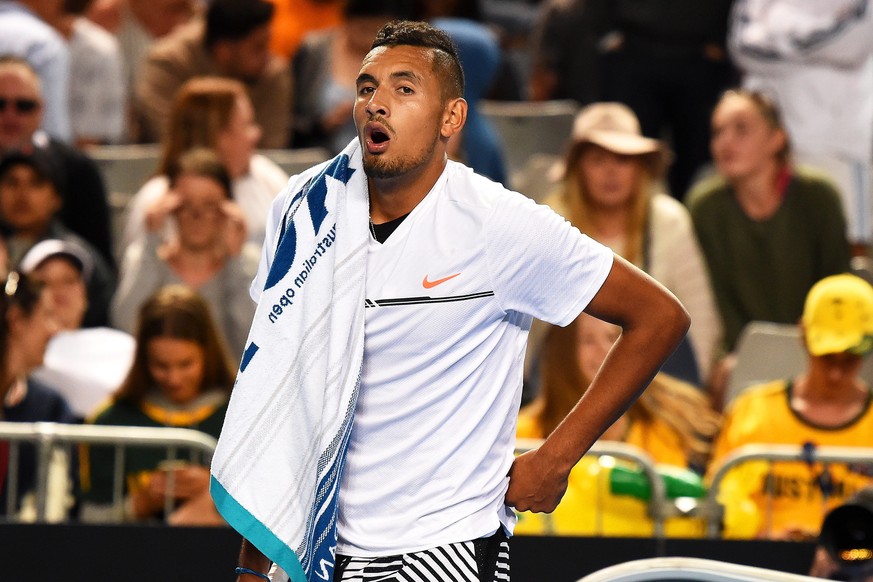 epa05727111 Nick Kyrgios of Australia reacts after losing his men&#039;s Singles second round match against Andreas Seppi of Italy at the Australian Open Grand Slam tennis tournament in Melbourne, Aus ...