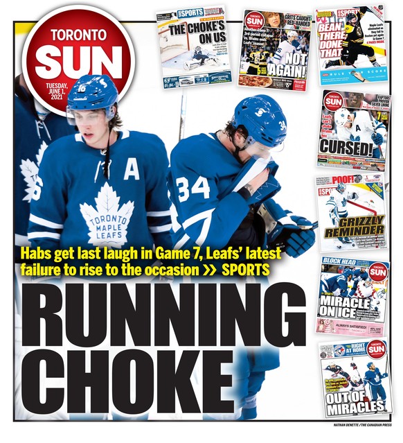 Die Titelseite der «Toronto Sun»: Ein Wortspiel über das ständige Versagen und eine Erinnerung an die letzten heftigen Niederlagen der Leafs.