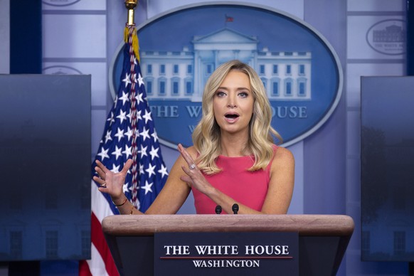 epa08473519 White House Press Secretary Kayleigh McEnany speaks during a news conference in the James S. Brady Press Briefing Room at the White House in Washington, DC, USA, on 08 June 2020. McEnany s ...