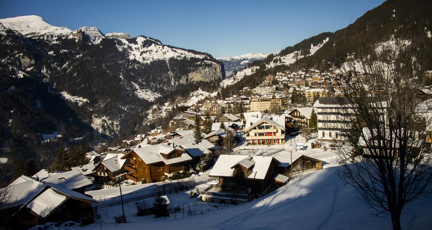 A general view of the mountain village during the Coronavirus disease (Covid-19), in Wengen, Switzerland, Monday, January 11, 2021. At the moment this year&#039;s edition of the FIS Ski World Cup in t ...