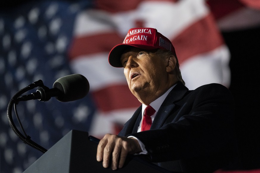President Donald Trump speaks during a campaign rally at Southern Wisconsin Regional Airport, Saturday, Oct. 17, 2020, in Janesville, Wis. (AP Photo/Alex Brandon)
Donald Trump