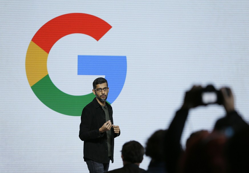 FILE - In this Tuesday, Oct. 4, 2016, file photo, Google CEO Sundar Pichai speaks during a product event in San Francisco. Pichai has declared artificial intelligence more important to humanity than f ...