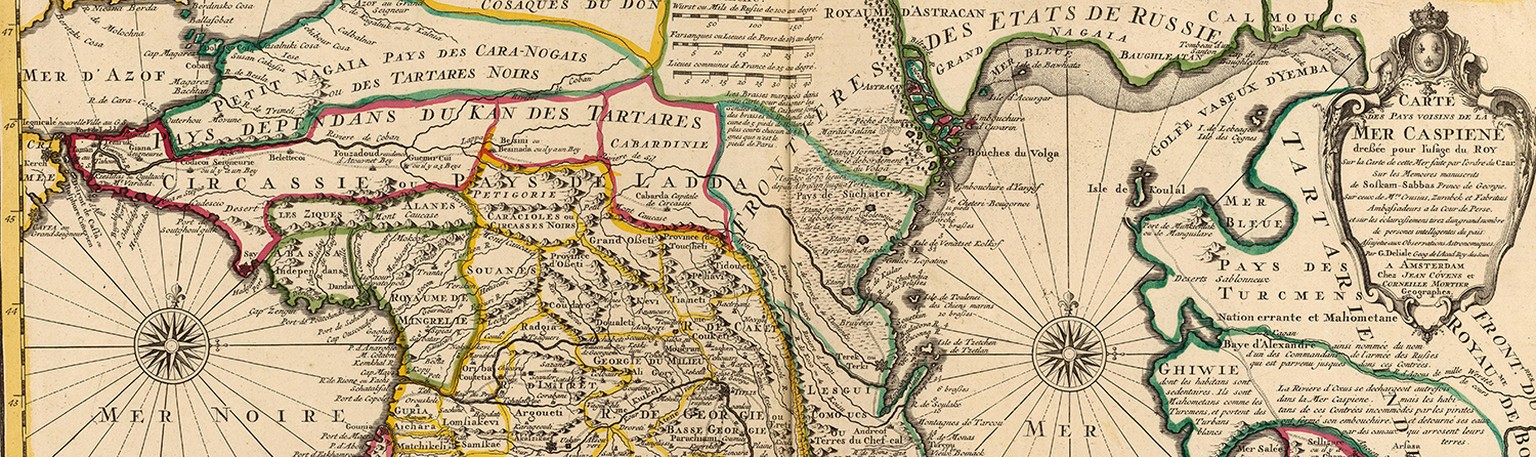 Der Nordkaukasus um 1700. Karte von Guillaume de L&#039;Isle (1675-1726).