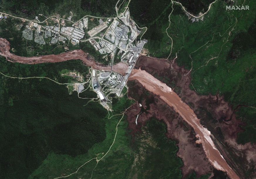 epa08548882 A satellite image made available by MAXAR Technologies shows a view of the Grand Ethiopian Renaissance Dam (GERD) and the Blue Nile River, in the Benishangul-Gumuz region of Ethiopia, 26 J ...