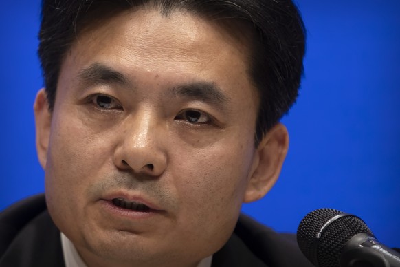 Yang Guang, spokesman for the Chinese Cabinet&#039;s Hong Kong and Macao Affairs Office, speaks during a press conference in Beijing, Tuesday, Aug. 6, 2019. A Chinese official responsible for Hong Kon ...