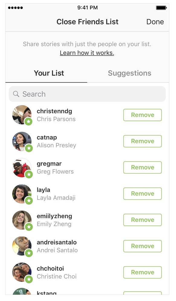 This undated product image provided by Instagram shows a new feature Close Friends, which aims to make it easier to share photos and videos with fewer people. Robby Stein, product director at Instagra ...