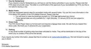 Unschwer zu erkennen: Unter Punkt 9 gibt die FIFA für die Medienschaffenden einen Dress-Code vor.