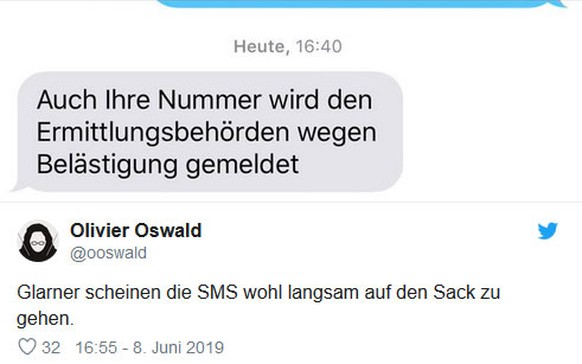 Screenshot Tweet SMS Glarner