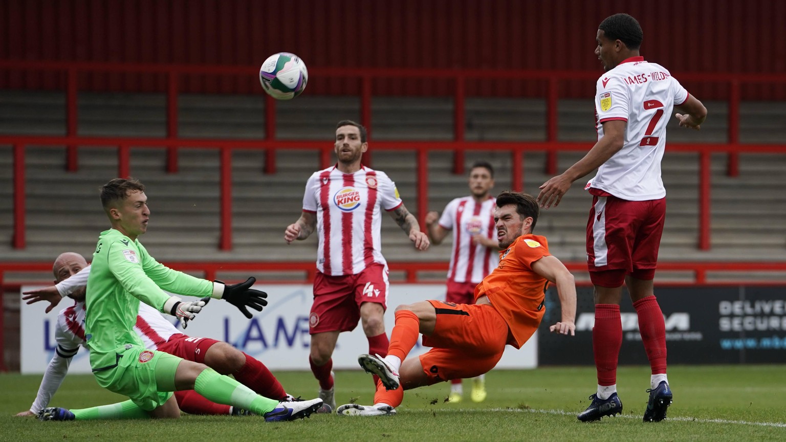 Stevenage v Portsmouth EFL Cup 29/08/2020. Gareth Evans of Portsmouth in action during the EFL Cup match between Stevenage and Portsmouth at the Lamex Stadium, Stevenage, England on 29 August 2020. Ed ...