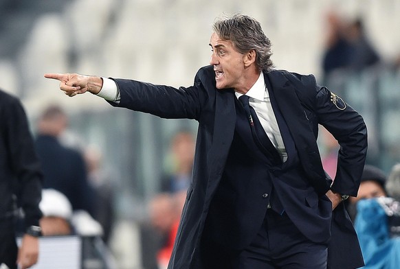 Italy head coach Roberto Mancini gestures during the friendly soccer match between Italy and The Netherlands at the Allianz Stadium in Turin, Italy, Monday, June 4, 2018 (Alessandro Di Marco/ANSA via  ...