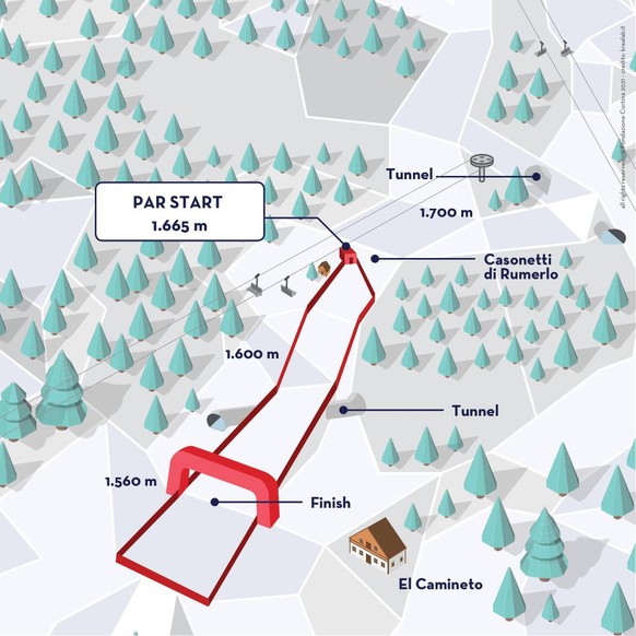 Ski-WM 2021 in Cortina D&#039;Ampezzo: Streckenplan Rumerlo (Parallel-Riesenslalom, Team-Event)