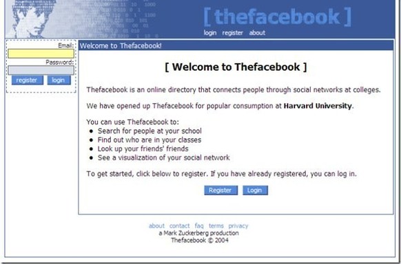 So sah Facebook 2004 aus.
