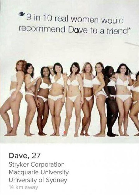 9 von 10 echten Frauen würden Dove Dave einer Freundin empfehlen.