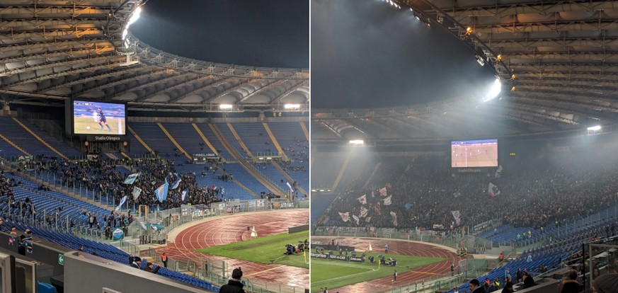 Links die Lazio-Fankurve, rechts die von Frankfurt.