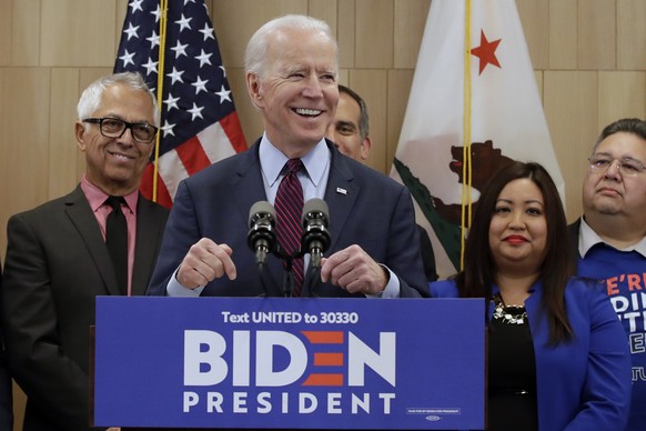 Democratic presidential candidate former Vice President Joe Biden speaks Wednesday, March 4, 2020, in Los Angeles. (AP Photo/Marcio Jose Sanchez)
Joe Biden