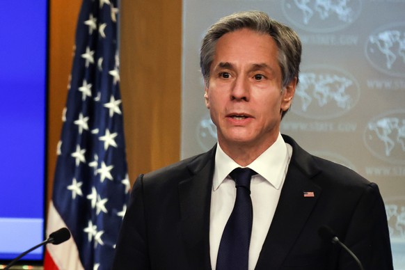 Secretary of State Antony Blinken speaks to reporters during a press briefing at the State Department in Washington, Wednesday, Jan. 27, 2021. (Carlos Barria/Pool Photo via AP)