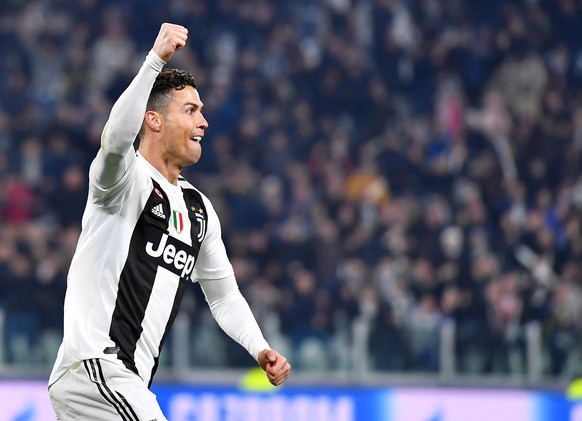 epa07446832 (FILE) - Juventus&#039; Cristiano Ronaldo celebrates after scoring the 2-0 lead during the UEFA Champions League round of 16, second leg soccer match between Juventus FC and Atletico Madri ...