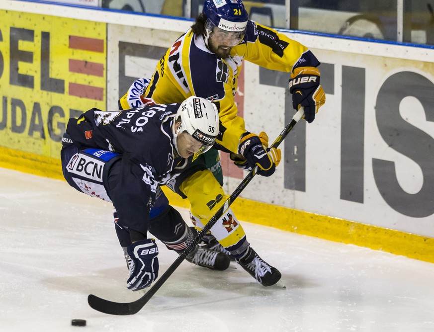 Hier kämpft Josh Primeau (gelbes Trikot) in der NLB um den Puck.&nbsp;