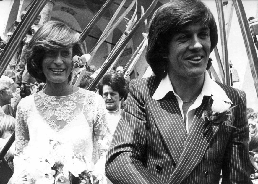 Hochzeitsbild von Michele Rubli und Bernhard Russi, aufgenommen im Juni 1977. Die ehemalige Schweizer Ski-Weltcupfahrerin Michele Rubli ist bei einem Lawinenniedergang auf einem Gletscher noerdlich vo ...