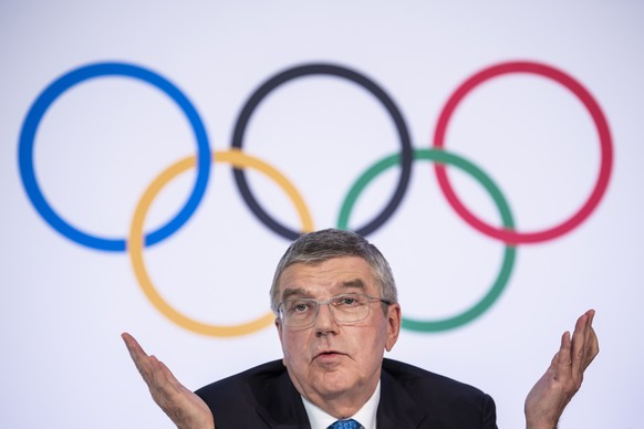 epa08318025 (FILE) - International Olympic Committee (IOC) president Thomas Bach of Germany speaks during a press conference after the IOC executive board meeting at the Olympic House in Lausanne, Swi ...