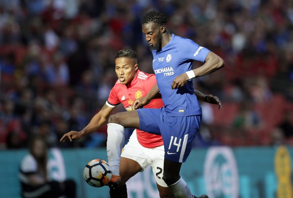 Chelsea&#039;s Tiemoue Bakayoko controls the ball in front of Manchester United&#039;s Antonio Valencia during the English FA Cup final soccer match between Chelsea and Manchester United at Wembley st ...