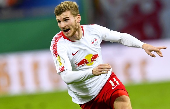 epa07134182 Leipzig&#039;s Timo Werner reacts during the German DFB Cup second round soccer match between RB Leipzig and TSG 1899 Hoffenheim in Leipzig, Germany, 31 October 2018. EPA/FILIP SINGER COND ...