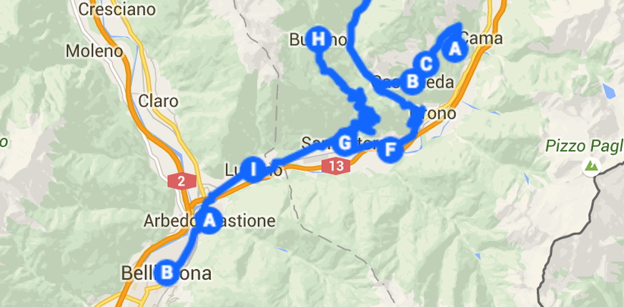 Die 11. Etappe von Verdabbio nach Bellinzona. Hier geht es zum Livetracking!