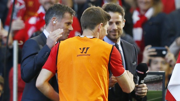 Liverpool-Ikonen unter sich: Jamie Redknapp (rechts) und Jamie Carragher interviewen Steven Gerrard.