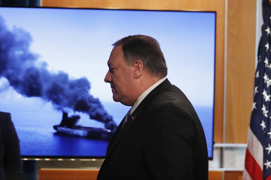 Secretary of State Mike Pompeo walks away after speaking during a media availability at the State Department, Thursday, June 13, 2019, in Washington. (AP Photo/Alex Brandon)
