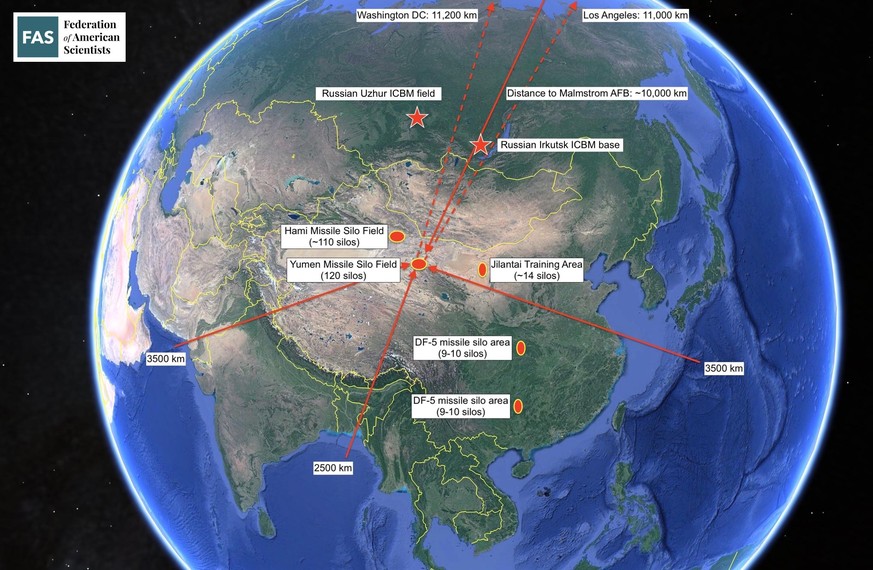 China hat eine möglicherweise deutliche Ausweitung seiner Atomstreitmacht begonnen. Nach der Entdeckung eines Geländes mit im Bau befindlichen Raketensilos bei Yumen in der Provinz Gansu im Juni haben ...