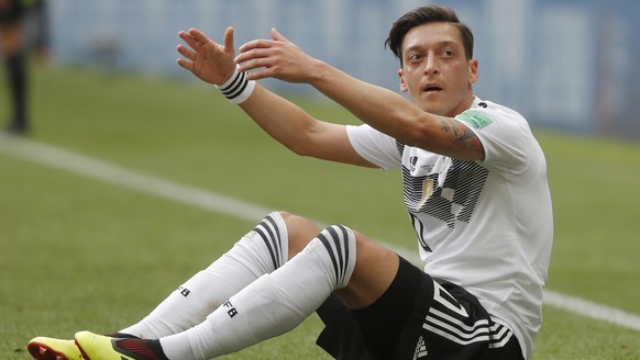 epa06905258 (FILE) Mesut Oezil of Germany reacts during the FIFA World Cup 2018 group F preliminary round soccer match between Germany and Mexico in Moscow, Russia, 17 June 2018 (reissued 22 July 2018 ...