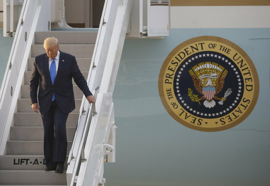 U.S. President Donald Trump arrives at Osan Air Base in Pyeongtaek, South Korea, Saturday, June 29, 2019. (Kim Hong-Ji/Pool Photo via AP)