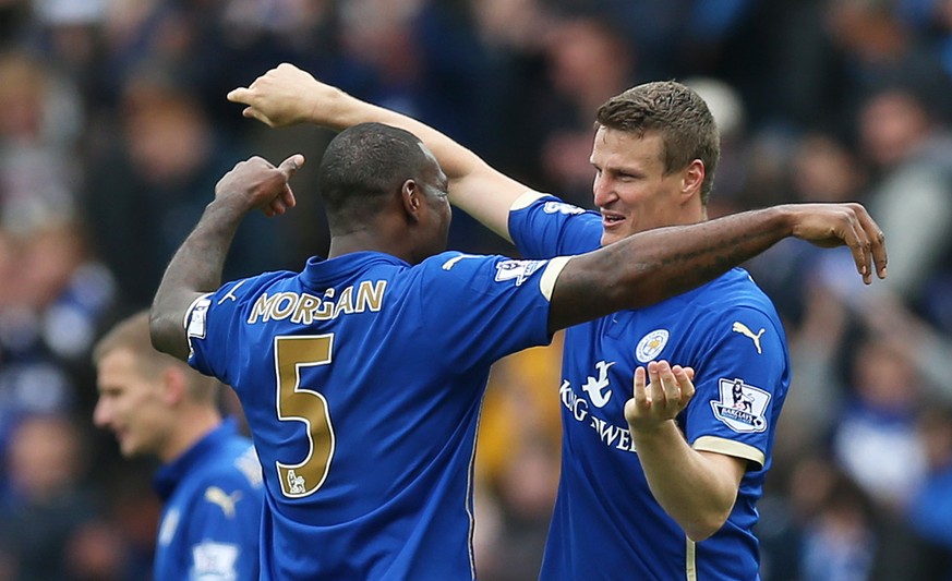 Football - Leicester City v Newcastle United - Barclays Premier League - King Power Stadium - 2/5/15
Leicester&#039;s Robert Huth and Wes Morgan celebrate after the game
Action Images via Reuters /  ...