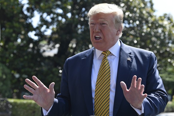 President Donald Trump speaks to reporters on the South Lawn of the White House in Washington, Saturday, June 22, 2019, before boarding Marine One for the trip to Camp David in Maryland. (AP Photo/Sus ...