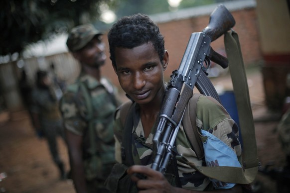 An ex-Seleka fighter return to base at the end of the day in Bambari, Central African Republic, Saturday May 24, 2014. (AP Photo/Jerome Delay)