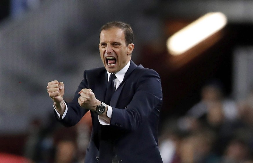 epa05915959 Juventus&#039; head coach Massimiliano Allegri reacts during the UEFA Champions League quarter final, second leg soccer match between FC Barcelona and Juventus FC at Camp Nou stadium in Ba ...