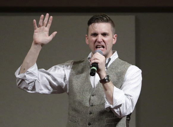FILE - In this Dec. 6, 2016 file photo, Richard Spence speaks at the Texas A&amp;M University campus in College Station, Texas. An attorney for associates of white nationalist leader Spencer says he&# ...